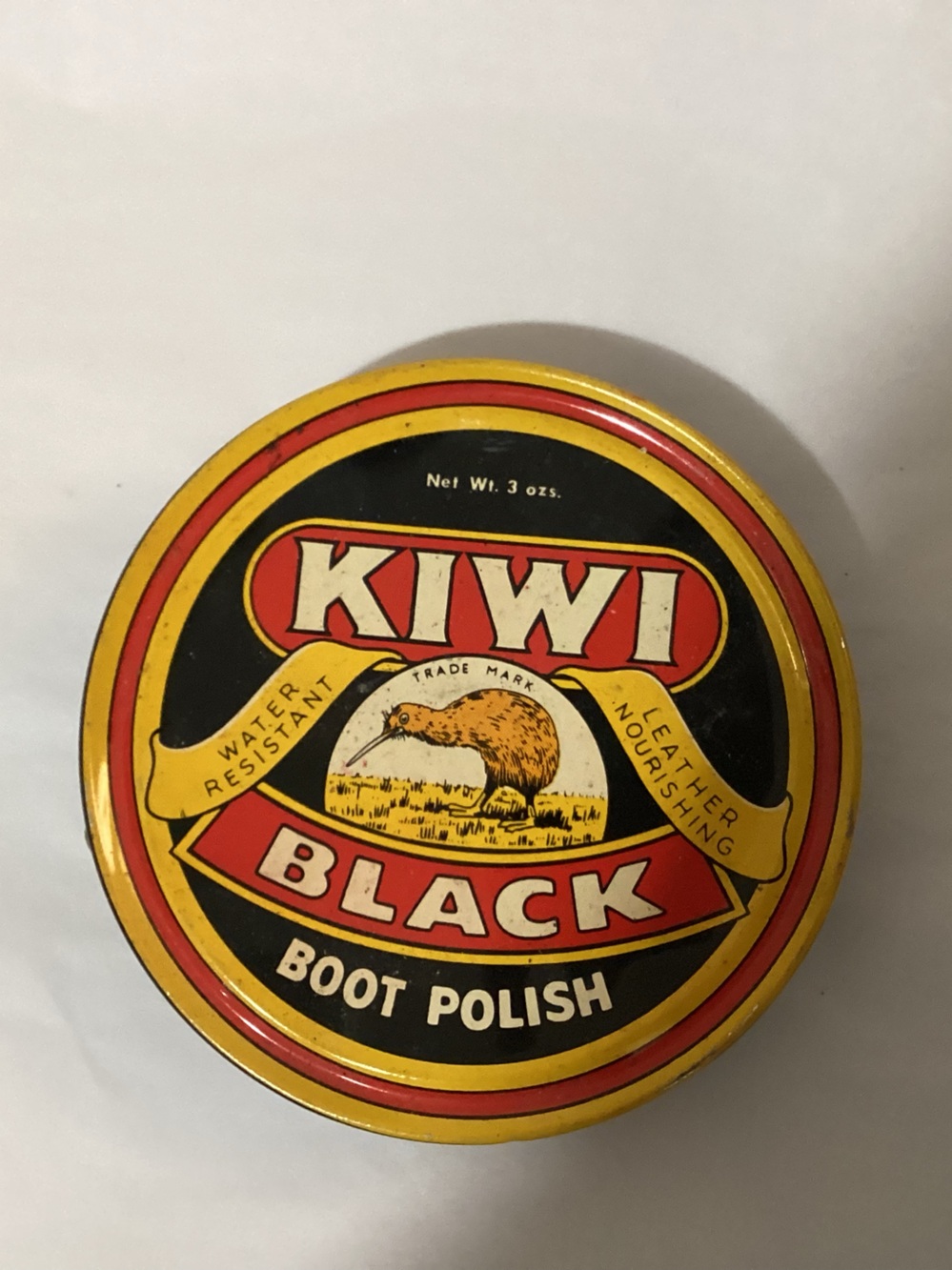 Vtg. KIWI Black Boot Polish 3 oz. Tin.  Pre-owned. Originally 59 cents.